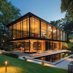 Modern glass house architecture