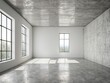 © Nyetock - Modern empty room with big window, white walls and concrete floor 3D Render