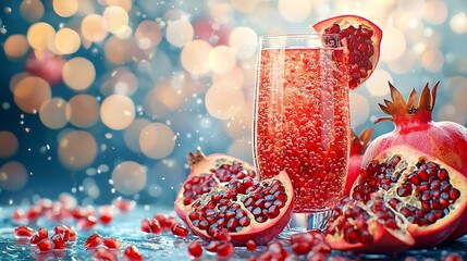 Poster - Pomegranate juice in a glass Stone background : Generative AI
