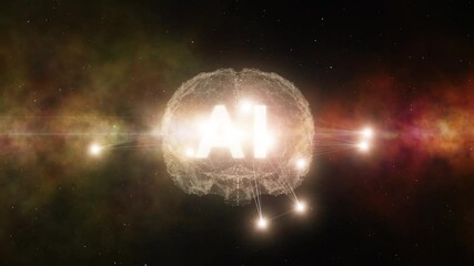 Wall Mural - dark cosmos with ai letters human brain loop animation.