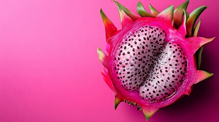Poster - Red dragon fruit pitahaya Pink background Close up : Generative AI