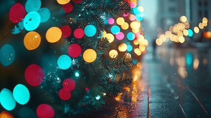 Poster - Christmas Eve New Year decoration lights bokeh blurred background : Generative AI