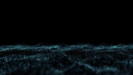 Wall Mural - dark blue dotted waves rotation on clean black loop copy space animation background.