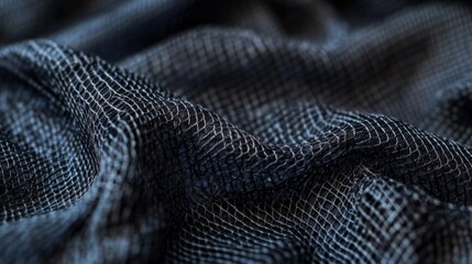 Close-up of a Black Net-Like Fabric with a Distinctive Pattern