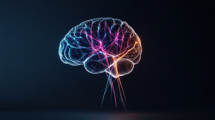 vibrant brain outlined in bold neon colors, showcasing intricate neural connections and pathways, ev