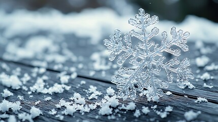 Poster - Christmas and New Year background Snowflake on a white wooden background Copy space : Generative AI