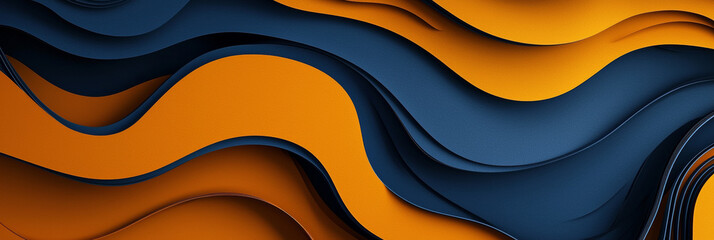 Sticker - Dark blue and orange abstract background with paper cut shapes, generative AI