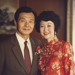 Asian couple celebrating anniversary