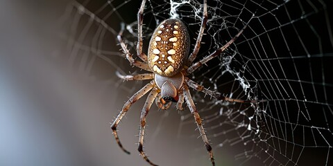 Macro Photography of Spider on Web with Detailed Body and Legs