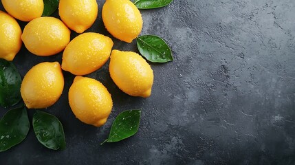 Poster - Fresh lemons on grey background Close up Top view : Generative AI