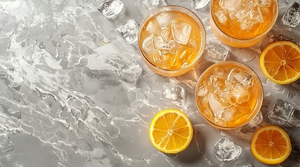 Poster - Lemon ice tea Grey background Top view : Generative AI