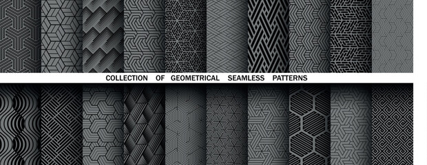 Canvas Print - Geometric set of seamless black and gray patterns. Simple vector graphics