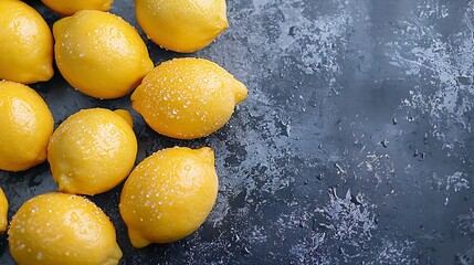 Poster - Fresh lemons on grey background Copy space Top view : Generative AI