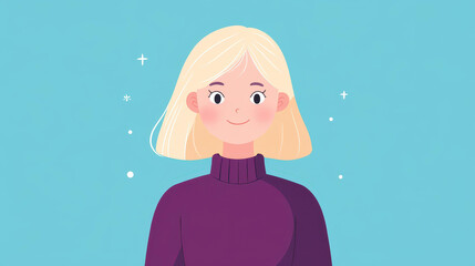 Sticker - A vibrant illustrator captures a woman with blonde hair in a cozy purple sweater against a simple backdrop.