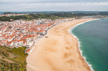 Aerial view of Nazare beach Portugal