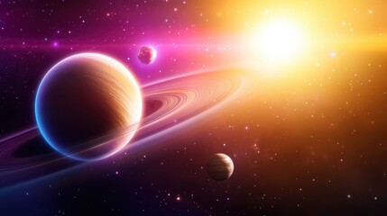 Wall Mural - solar system background showcasing planets in orbit, with vibrant colors and a deep space backdrop.