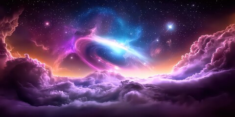 Wall Mural - stunning galaxy space background with a mixture of glowing nebula clouds and distant star clusters.