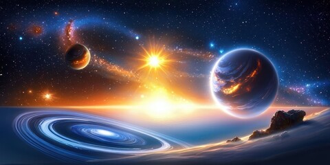 Wall Mural - stunning galaxy with stars background featuring luminous celestial bodies and swirling cosmic patter