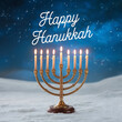 © Sahnaj - A post design with text happy hanukkah in a candles celebrating lights background