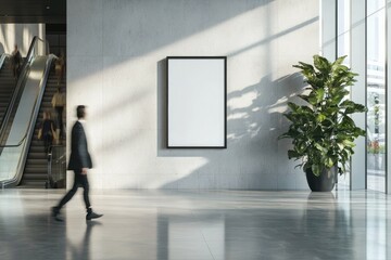 Wall Mural - Modern Interior View of a Shopping Mall Space with Blank Advertising Poster