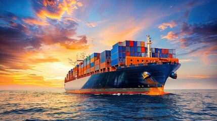 photograph of Freight Forwarding Service, Container ship or cargo shipping business logistic import and export freight transportation by container ship in the open sea