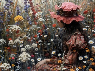 Woman in a Floral Meadow: A Dreamy Portrait