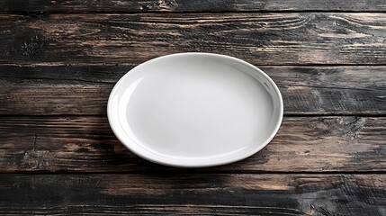 Poster - White plate platter on wooden background Copy space Top view : Generative AI