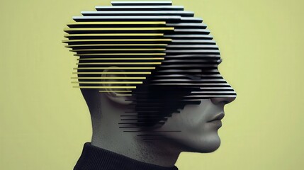 Canvas Print - Abstract Portrait of a Man with Geometric Lines and Yellow Background