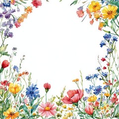 Wall Mural - Wildflower Frame. Watercolor Floral Border for Summer Cards and Invitations