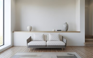 a photo of Modern minimalist living room interior have sofa and decor accessories with white color wall 