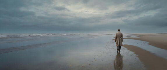 Businessman Strolling on Beach - Serene Travel, Leisure, and Holiday Vibes