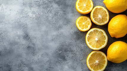 Aufkleber - Group of lemons Grey background Top view : Generative AI