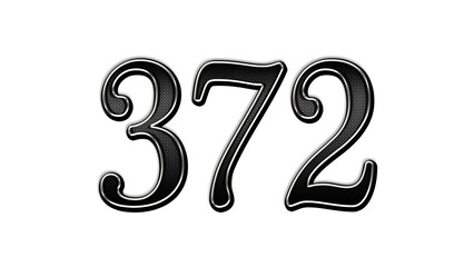 black metal 3d design of number 372 on white background.