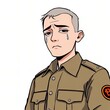 © kengkreingkrai - cartoon of a man in uniform with a sad expression on his face.