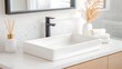 © NguyenBa - Modern Bathroom Vanity with Black Faucet and White Vessel Sink. AI Generated