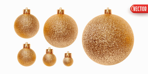 Poster - Set of Christmas decorations in form of balls with sparkles realistic 3d design. Xmas ornaments balls in glitters. Collection of holiday New Year elements round decorative baubles. Vector illustration