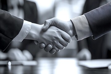 Close-up of a handshake between two business partners, symbolizing agreement and trust.