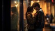 © practice  - A couple embracing each other in front of the glass door
