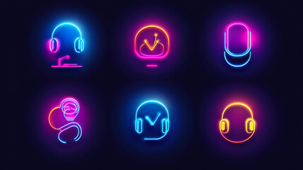 This set includes 10 stylish icons designed for customer support. The icons are made with simple lines and have a cool, glowing effect, like neon lights. 