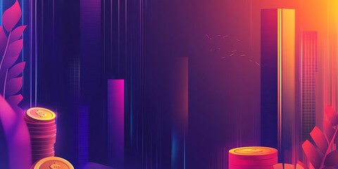 neon digital network, global inflation impact on economy system, program activities, flat design ill