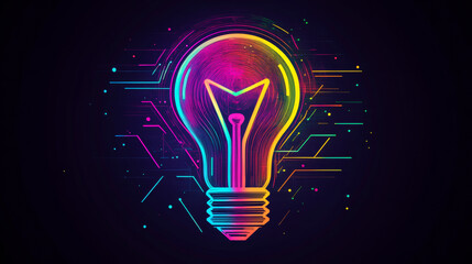 A simple line drawing of a lightbulb with a glitch effect. This retro-style icon represents a creative idea and is perfect for 80s cyberpunk designs.