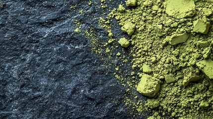 Poster - Matcha green tea powder Black slate background Close up : Generative AI