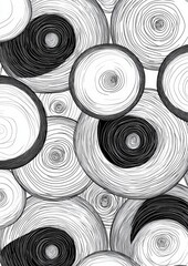 Wall Mural - a black and white drawing of circles with a black and white background