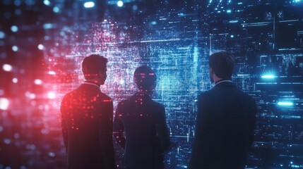 Business teamwork with hologram data background.