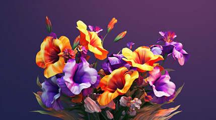 Wall Mural - vibrant and colorful flower bouquet against a dark purple background bright flare violet background