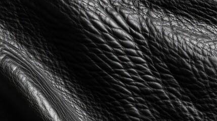 A close up image of a black leather surface with wrinkles.