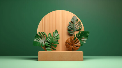 Wall Mural - Abstract minimal scene with geometrical form. Cylinder podium on green background. Abstract background. Scene to show cosmetic Porducts. Showcase, display case.