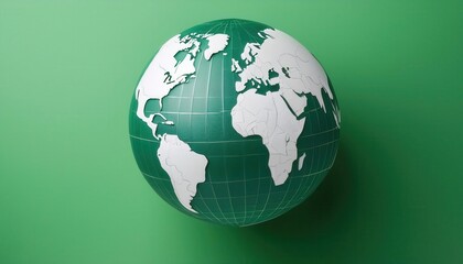 Minimalist Green and White 3D Globe Map. Environmental Concept for Global Sustainability, Eco Initiatives, and International Business