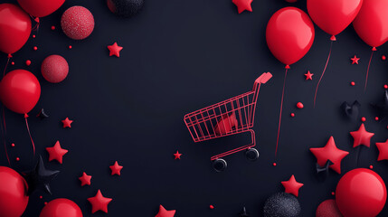 Black Friday banner template in Y2K style featuring a red balloon, stars, and discount offers. Designed for promotions, advertising, and social media ads related to Black Friday sales.



