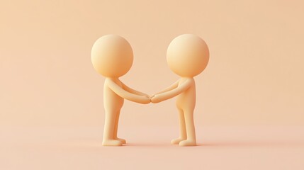 3D rendering of two faceless figures holding hands.